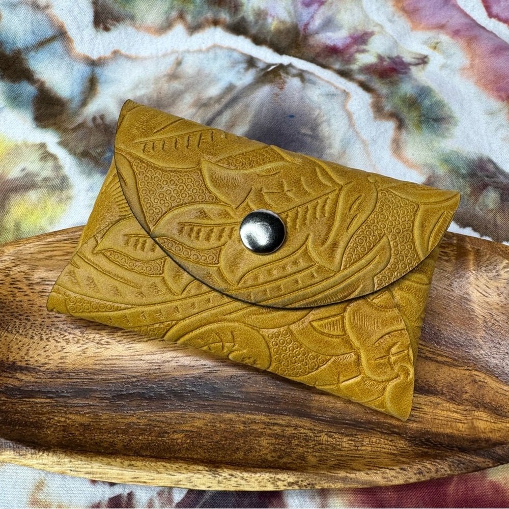 Limited availability Leather Card Holder and Coin Pouch yellow embossed